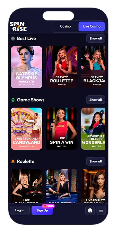 The Live Games Section.