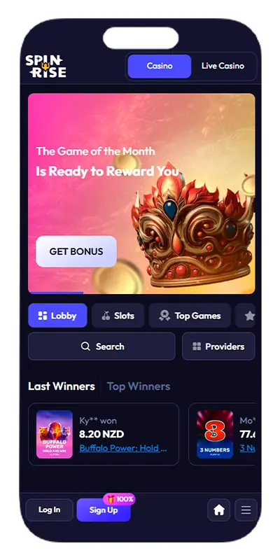 The casino website's home page.